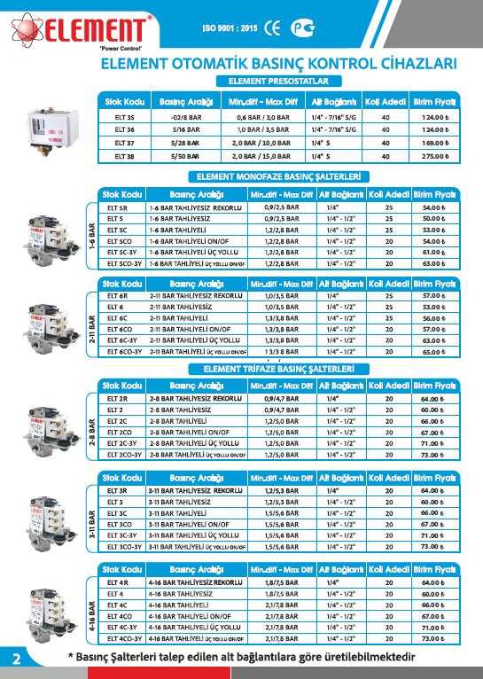 Element Otomatik Bas�n� Kontrol Cihazlar�