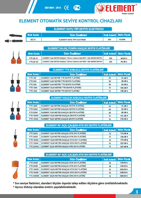 Element Otomatik Seviye Kontrol Cihazlar�